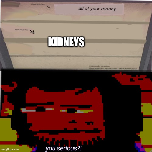 you serious?! | KIDNEYS | image tagged in you serious | made w/ Imgflip meme maker