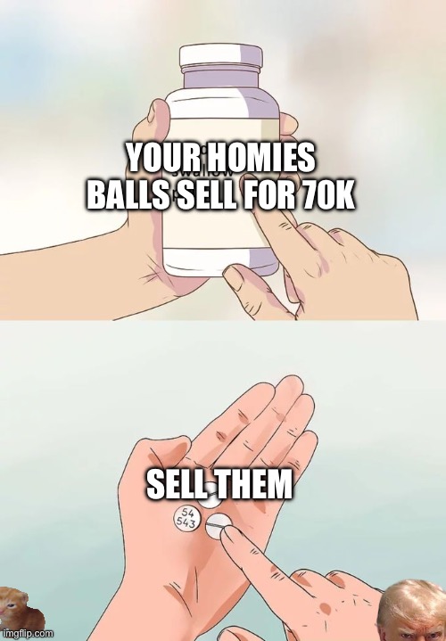 Take your homies ball | YOUR HOMIES BALLS SELL FOR 70K; SELL THEM | image tagged in memes,hard to swallow pills | made w/ Imgflip meme maker