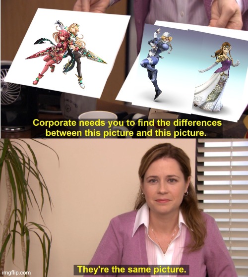 A meme for every character every day #84 | image tagged in memes,they're the same picture,super smash bros,pyra,mythra | made w/ Imgflip meme maker