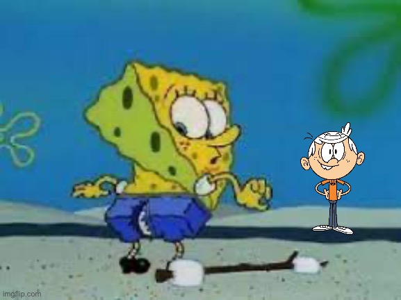 Lincoln sees SpongeBob | image tagged in spongebob squarepants ripped pants,the loud house,loud house,lincoln loud,boy,happy | made w/ Imgflip meme maker