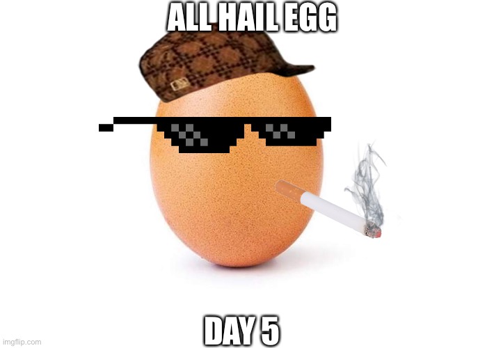 Day five!!! | ALL HAIL EGG; DAY 5 | image tagged in eggbert,thug life | made w/ Imgflip meme maker