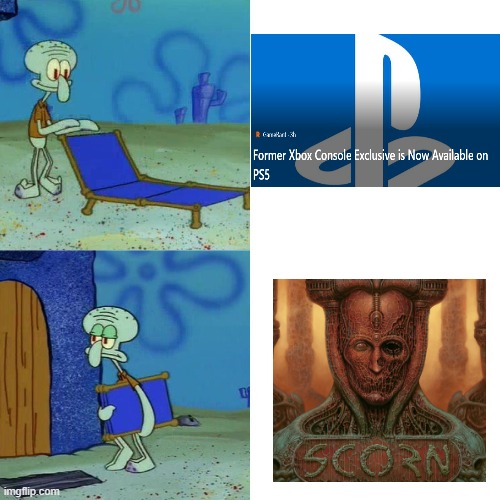 PUT VAMPIRE SURVIVORS ON PS5 ALREADY | image tagged in squidward chair | made w/ Imgflip meme maker