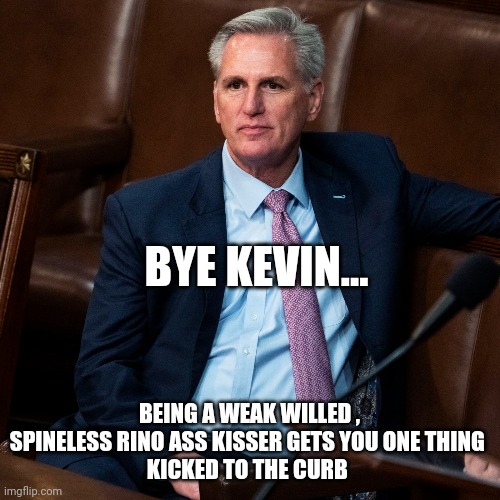 Kevin Mccarthy | BYE KEVIN... BEING A WEAK WILLED , SPINELESS RINO ASS KISSER GETS YOU ONE THING 
KICKED TO THE CURB | image tagged in political meme | made w/ Imgflip meme maker