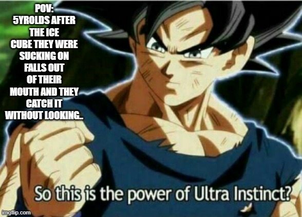So true!!! | POV: 5YROLDS AFTER THE ICE CUBE THEY WERE SUCKING ON FALLS OUT OF THEIR MOUTH AND THEY CATCH IT WITHOUT LOOKING.. | image tagged in so this is the power of ultra instinct | made w/ Imgflip meme maker