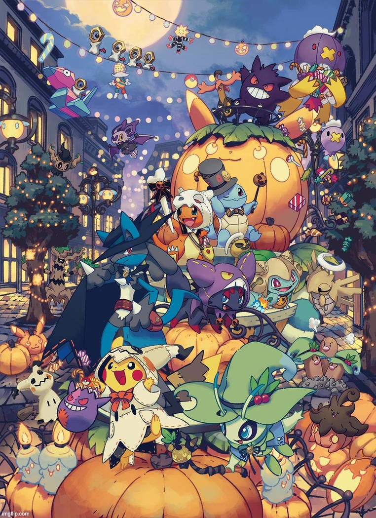 happy spooky month everyone! <3 I added Blaze (blue cyndaquil) u can try to find him if u want | image tagged in pokemon,spooky month | made w/ Imgflip meme maker
