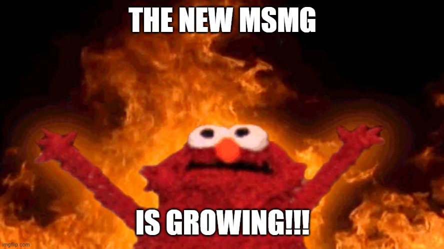 elmo fire | THE NEW MSMG; IS GROWING!!! | image tagged in elmo fire | made w/ Imgflip meme maker