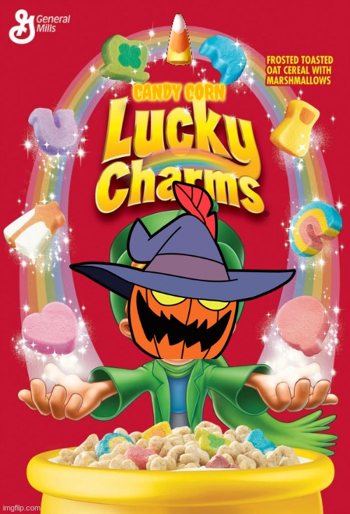 candy corn lucky charms | CANDY CORN | image tagged in lucky charms,candy corn,halloween,fake,cereal | made w/ Imgflip meme maker