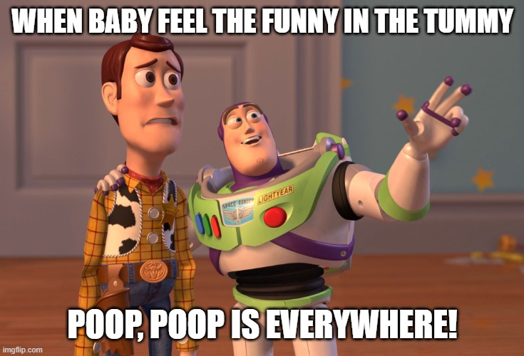 OH NOO BABY NEED TO DO POTTY TRAINING | WHEN BABY FEEL THE FUNNY IN THE TUMMY; POOP, POOP IS EVERYWHERE! | image tagged in memes,x x everywhere | made w/ Imgflip meme maker