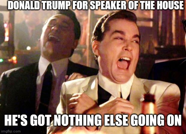 Happy New Year | DONALD TRUMP FOR SPEAKER OF THE HOUSE; HE'S GOT NOTHING ELSE GOING ON | image tagged in goodfellas laugh,limelight | made w/ Imgflip meme maker