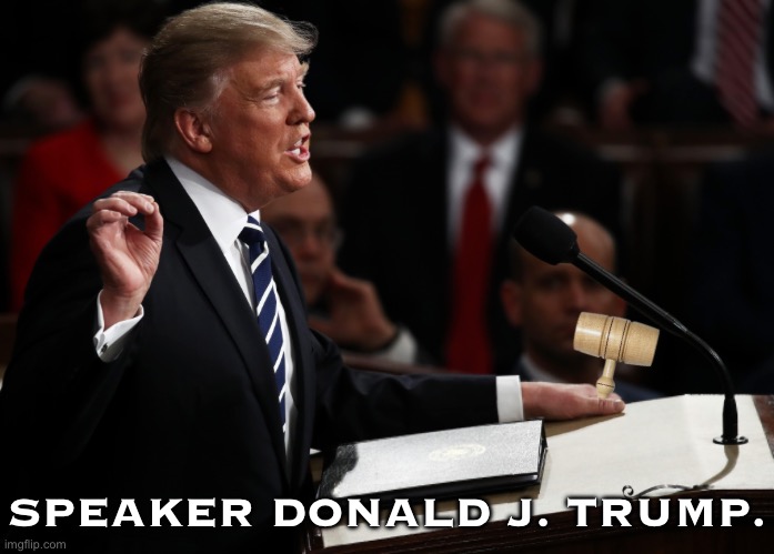 Speaker Donald. J. Trump. | SPEAKER DONALD J. TRUMP. | image tagged in president trump,donald trump,republican party,speaker,congress,maga | made w/ Imgflip meme maker