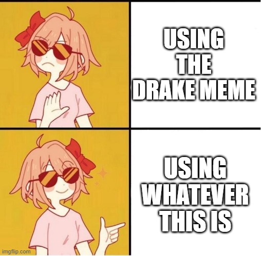 idk, | USING THE DRAKE MEME; USING WHATEVER THIS IS | image tagged in sayori drake | made w/ Imgflip meme maker