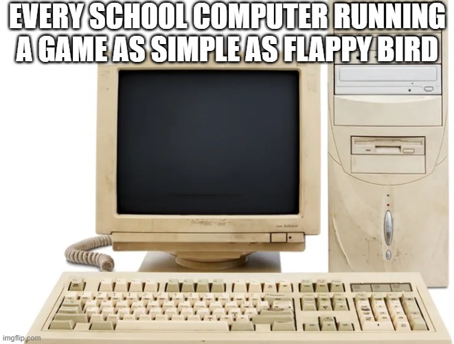 Every School computer be like | EVERY SCHOOL COMPUTER RUNNING A GAME AS SIMPLE AS FLAPPY BIRD | image tagged in memes | made w/ Imgflip meme maker