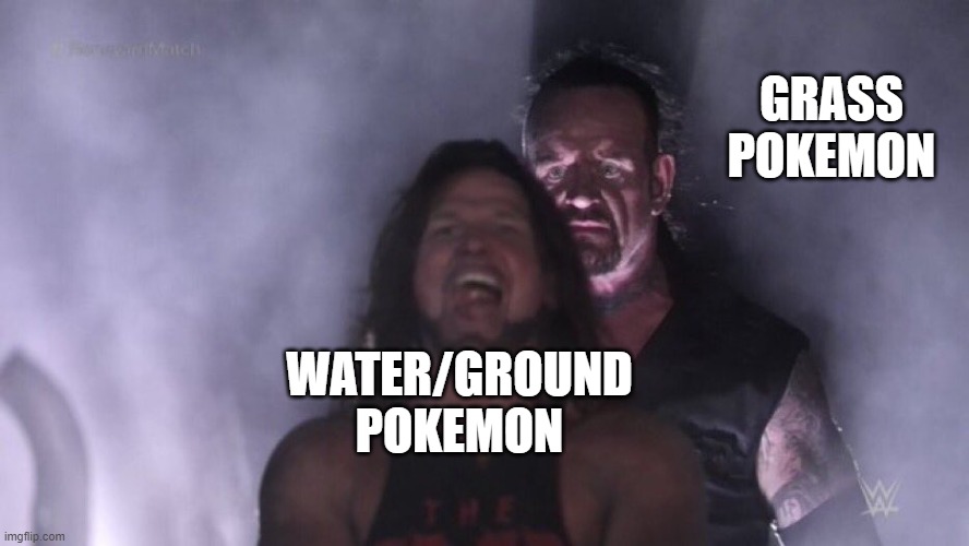 AJ Styles & Undertaker | GRASS POKEMON; WATER/GROUND POKEMON | image tagged in aj styles undertaker | made w/ Imgflip meme maker