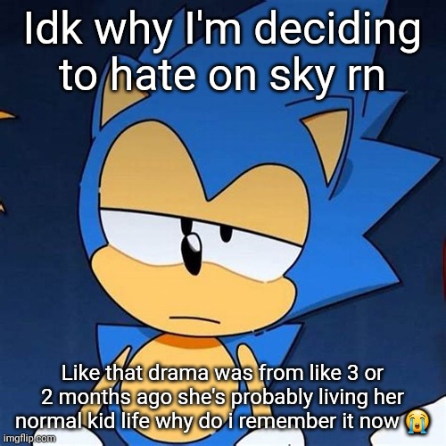 bruh | Idk why I'm deciding to hate on sky rn; Like that drama was from like 3 or 2 months ago she's probably living her normal kid life why do i remember it now 😭 | image tagged in bruh | made w/ Imgflip meme maker