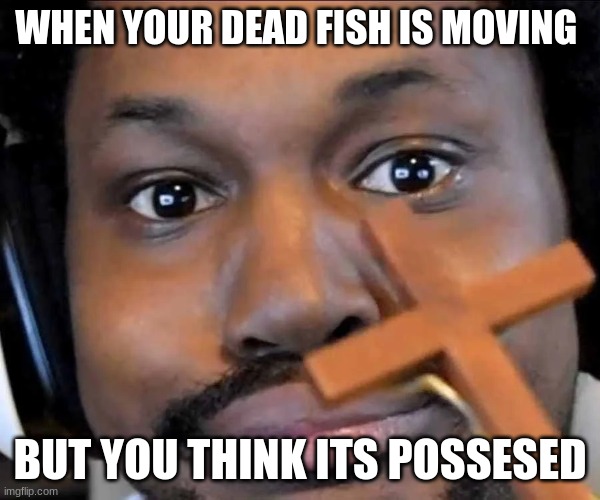 coryxkenshin cross | WHEN YOUR DEAD FISH IS MOVING; BUT YOU THINK ITS POSSESED | image tagged in coryxkenshin cross | made w/ Imgflip meme maker