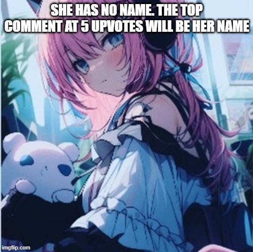 please give her a good name remember top comment at 5 upvotes is her name | SHE HAS NO NAME. THE TOP COMMENT AT 5 UPVOTES WILL BE HER NAME | made w/ Imgflip meme maker