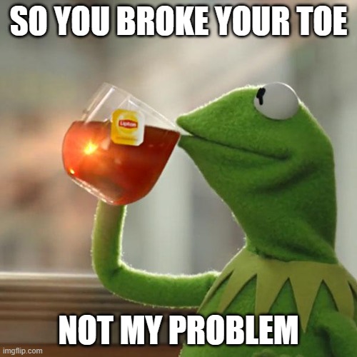 But That's None Of My Business | SO YOU BROKE YOUR TOE; NOT MY PROBLEM | image tagged in memes,but that's none of my business,kermit the frog | made w/ Imgflip meme maker