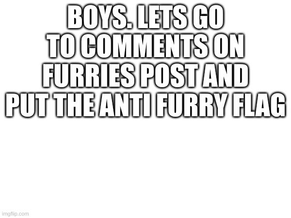 BOYS. LETS GO TO COMMENTS ON FURRIES POST AND PUT THE ANTI FURRY FLAG | made w/ Imgflip meme maker