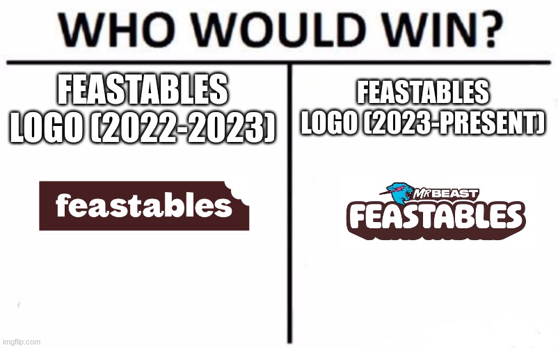 Who Would Win? | FEASTABLES LOGO (2023-PRESENT); FEASTABLES LOGO (2022-2023) | image tagged in memes,who would win,mr beast | made w/ Imgflip meme maker