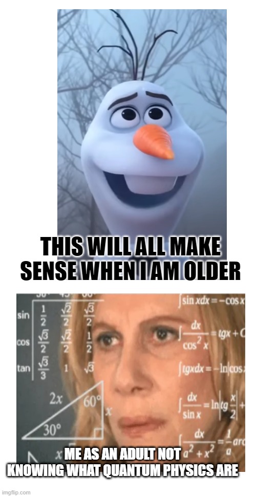 MaTh | THIS WILL ALL MAKE SENSE WHEN I AM OLDER; ME AS AN ADULT NOT KNOWING WHAT QUANTUM PHYSICS ARE | image tagged in math | made w/ Imgflip meme maker