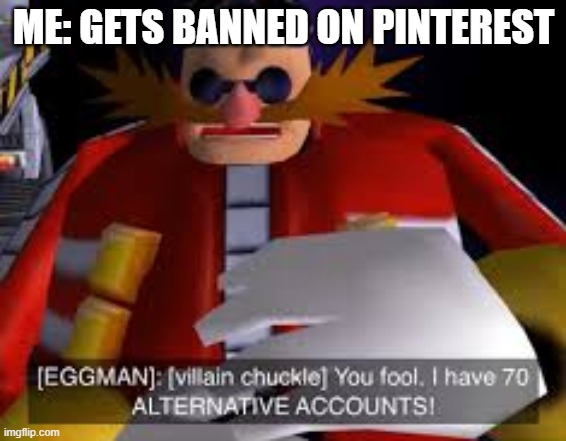Pinterest, you are fools. | ME: GETS BANNED ON PINTEREST | image tagged in eggman alternative accounts | made w/ Imgflip meme maker
