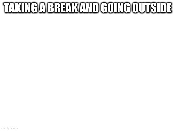 no cats for an hour | TAKING A BREAK AND GOING OUTSIDE | image tagged in blank white template | made w/ Imgflip meme maker