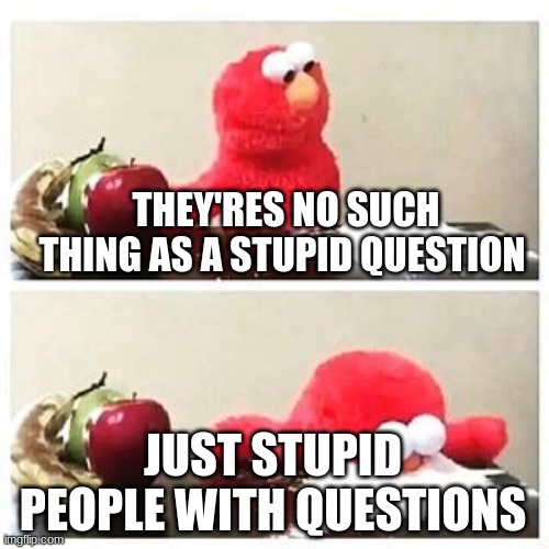 Don't ask stupid questions to people. Ask stupid questions to google | THEY'RES NO SUCH THING AS A STUPID QUESTION; JUST STUPID PEOPLE WITH QUESTIONS | image tagged in elmo cocaine,stupid,question,stupid question,elmo,cocaine | made w/ Imgflip meme maker