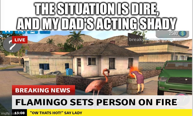 white background | THE SITUATION IS DIRE, AND MY DAD'S ACTING SHADY | image tagged in white background | made w/ Imgflip meme maker