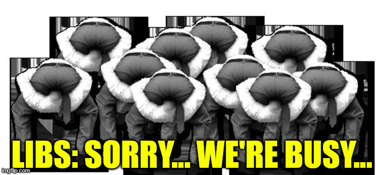 head up ass | LIBS: SORRY... WE'RE BUSY... | image tagged in head up ass | made w/ Imgflip meme maker