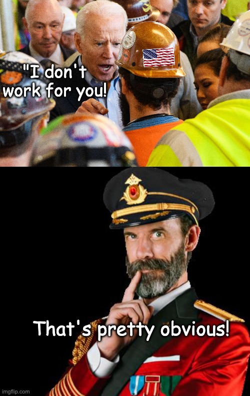 You don't say... | "I don't work for you! That's pretty obvious! | image tagged in captain obvious,biden | made w/ Imgflip meme maker
