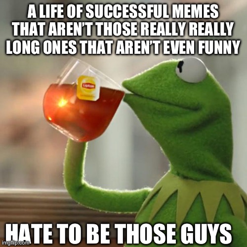 Long memes | A LIFE OF SUCCESSFUL MEMES THAT AREN’T THOSE REALLY REALLY LONG ONES THAT AREN’T EVEN FUNNY; HATE TO BE THOSE GUYS | image tagged in memes,but that's none of my business,kermit the frog | made w/ Imgflip meme maker