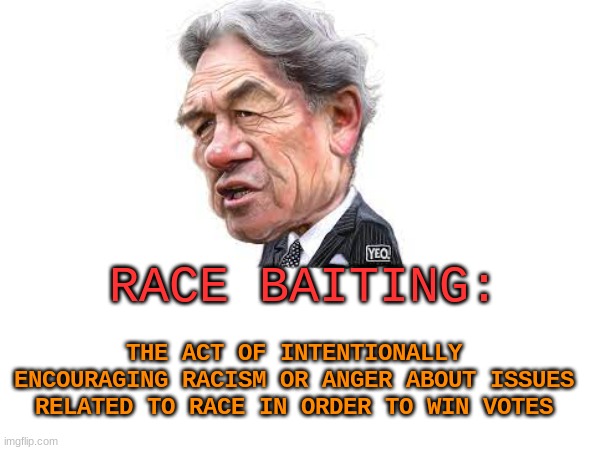 The LAST thing we need is an ACT, National, New Zealand First government. | RACE BAITING:; THE ACT OF INTENTIONALLY ENCOURAGING RACISM OR ANGER ABOUT ISSUES RELATED TO RACE IN ORDER TO WIN VOTES | image tagged in new zealand,politics,election | made w/ Imgflip meme maker