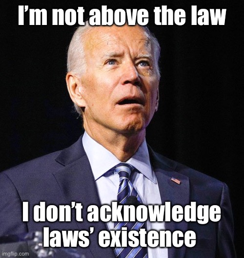 Joe Biden | I’m not above the law I don’t acknowledge laws’ existence | image tagged in joe biden | made w/ Imgflip meme maker