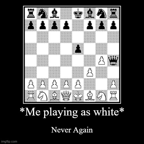 *Me playing as white* | Never Again | image tagged in funny,demotivationals,chess | made w/ Imgflip demotivational maker