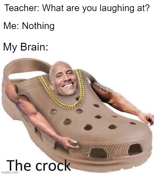 Teacher: What are you laughing at? Me: Nothing; My Brain: | image tagged in the rock | made w/ Imgflip meme maker