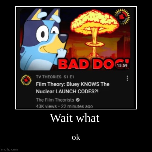 Repost-I doubt that theory matpat | Wait what | ok | image tagged in funny,demotivationals,matpat,funny memes,lolz,bluey | made w/ Imgflip demotivational maker