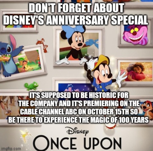 Disney's once upon a studio coming to Cable TV on October 15th on ABC | image tagged in once upon a studio,disney,coming to abc,cable,experience 100 years of magic,disney like never before | made w/ Imgflip meme maker