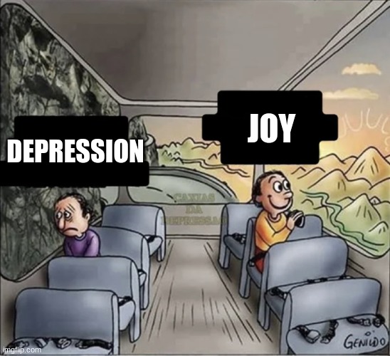 Memes | JOY; DEPRESSION | image tagged in two guys on a bus | made w/ Imgflip meme maker