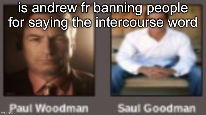 paul vs saul | is andrew fr banning people for saying the intercourse word | image tagged in paul vs saul | made w/ Imgflip meme maker