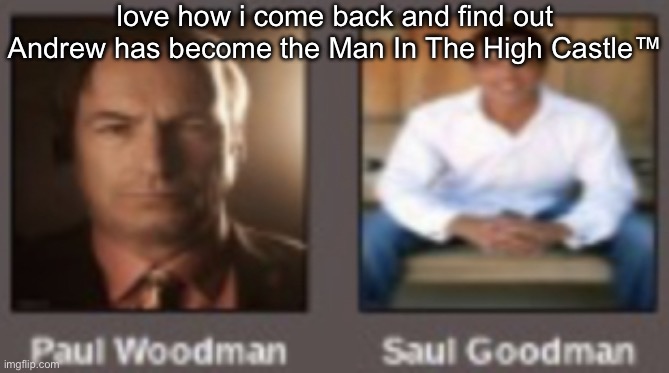 paul vs saul | love how i come back and find out Andrew has become the Man In The High Castle™ | image tagged in paul vs saul | made w/ Imgflip meme maker