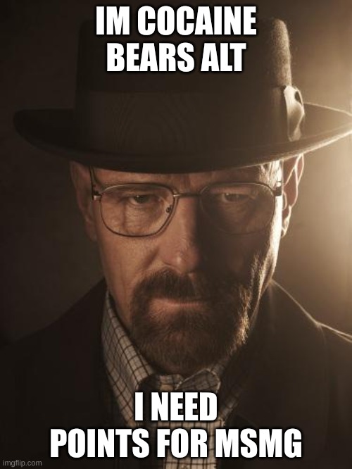 lala: nuh uh pluck: you gonna get banned for ban evading | IM COCAINE BEARS ALT; I NEED POINTS FOR MSMG | image tagged in walter white | made w/ Imgflip meme maker