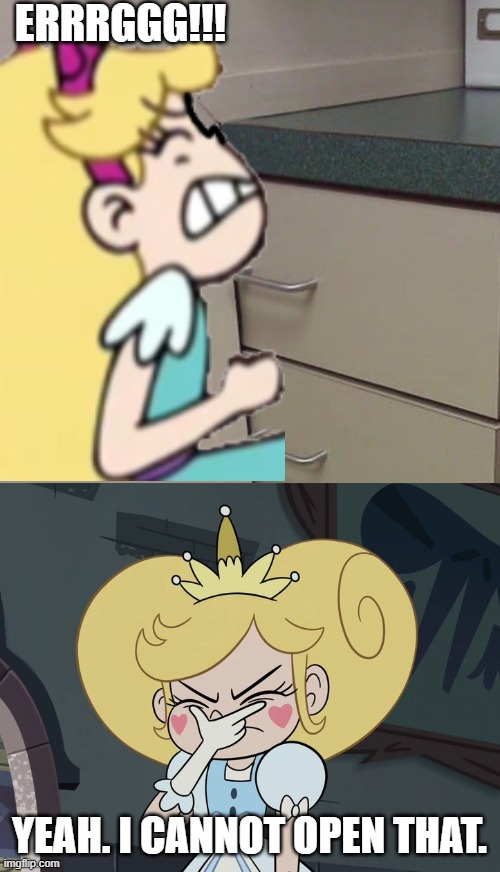 ERRRGGG!!! YEAH. I CANNOT OPEN THAT. | image tagged in kitchen design,star butterfly getting very frustrated | made w/ Imgflip meme maker