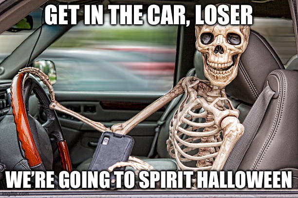 Get in, loser | GET IN THE CAR, LOSER; WE’RE GOING TO SPIRIT HALLOWEEN | image tagged in spirit halloween | made w/ Imgflip meme maker