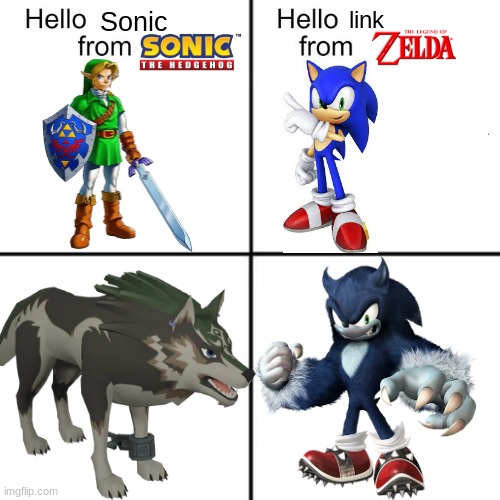 hello person from | Sonic; link | image tagged in hello person from,sonic the hedgehog,link | made w/ Imgflip meme maker