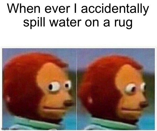 Monkey Puppet | When ever I accidentally spill water on a rug | image tagged in memes,monkey puppet | made w/ Imgflip meme maker