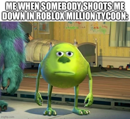 … | ME WHEN SOMEBODY SHOOTS ME DOWN IN ROBLOX MILLION TYCOON: | image tagged in mike wazowski bruh | made w/ Imgflip meme maker