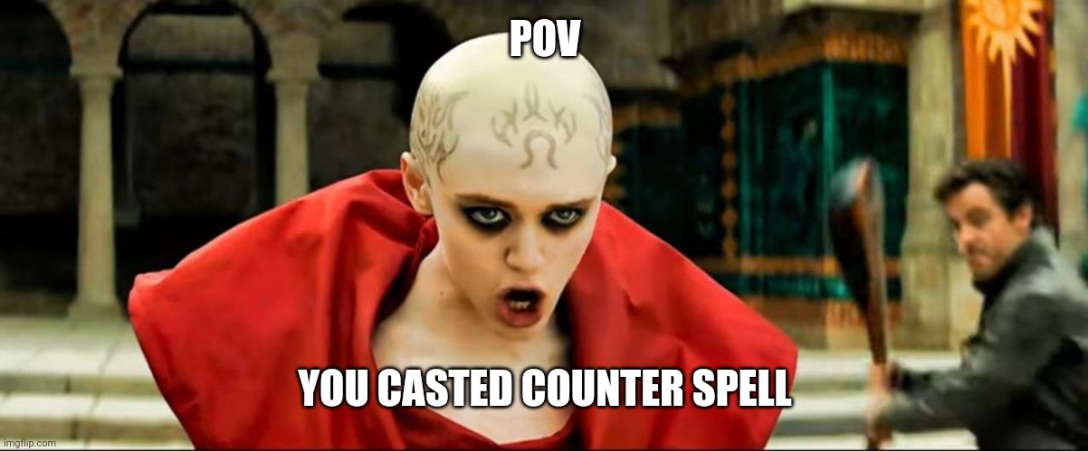 That counter spell | POV; YOU CASTED COUNTER SPELL | image tagged in edgin about to hit the wizard | made w/ Imgflip meme maker
