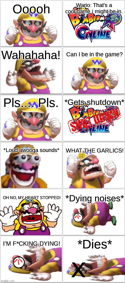 When Wario finds out that Super Bomberman R Online is shutdown.mp3 | image tagged in comic | made w/ Imgflip meme maker