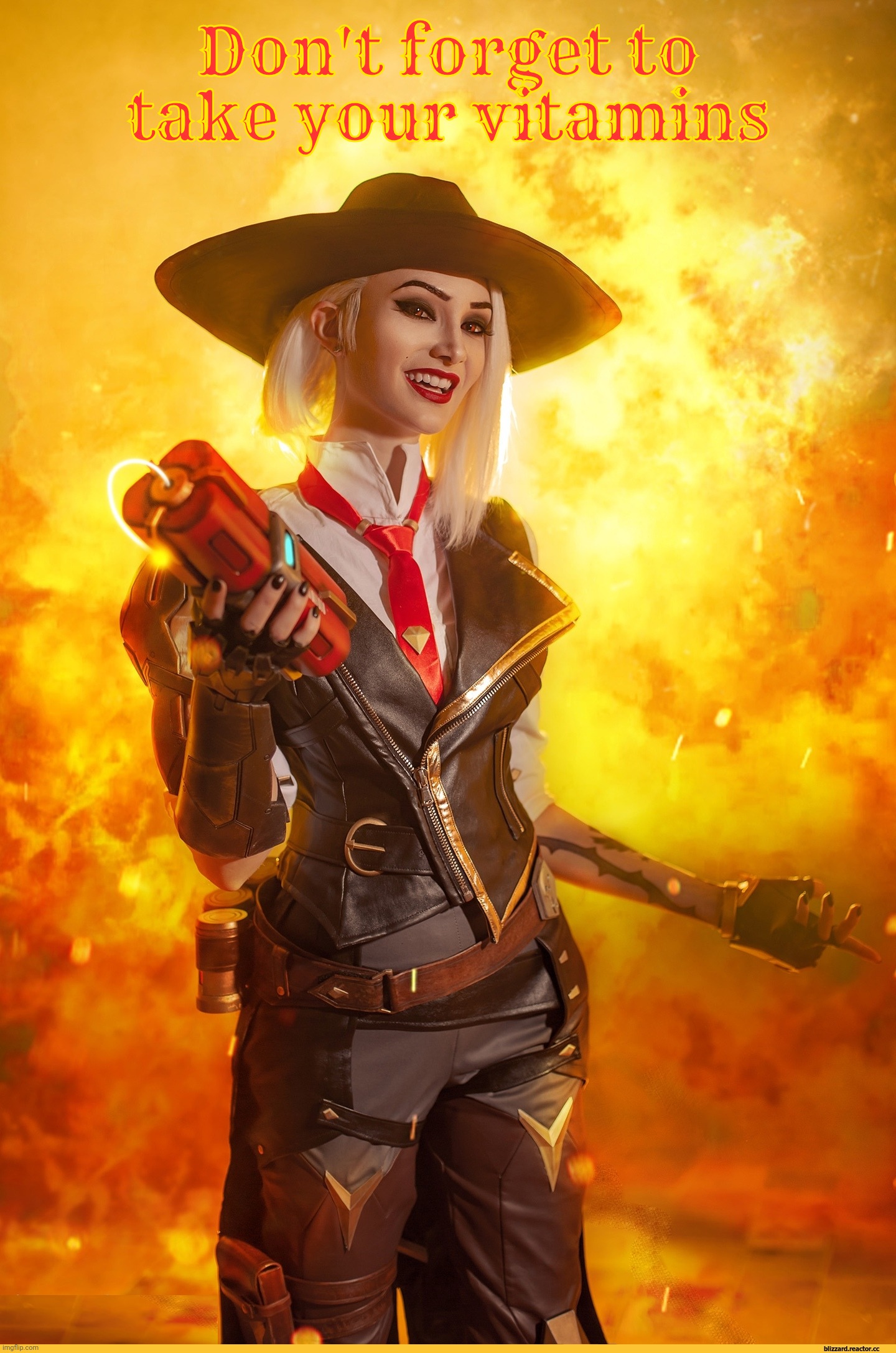 Don't forget to take your vitamins | image tagged in vixena siren,ashe overwatch cosplay,ashe from overwatch cosplay,cosplay | made w/ Imgflip meme maker