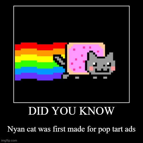 DID YOU KNOW | Nyan cat was first made for pop tart ads | image tagged in funny,demotivationals | made w/ Imgflip demotivational maker